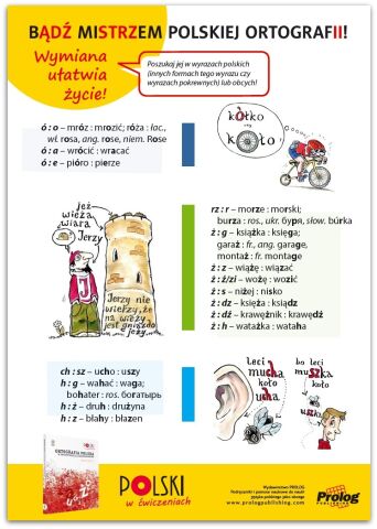 Plakat  "Bądź mistrzem polskiej ortografii. Wymiana ułatwia życie"