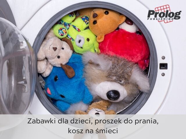 Zabawki dla dzieci, proszek do prania, kosz na śmieci